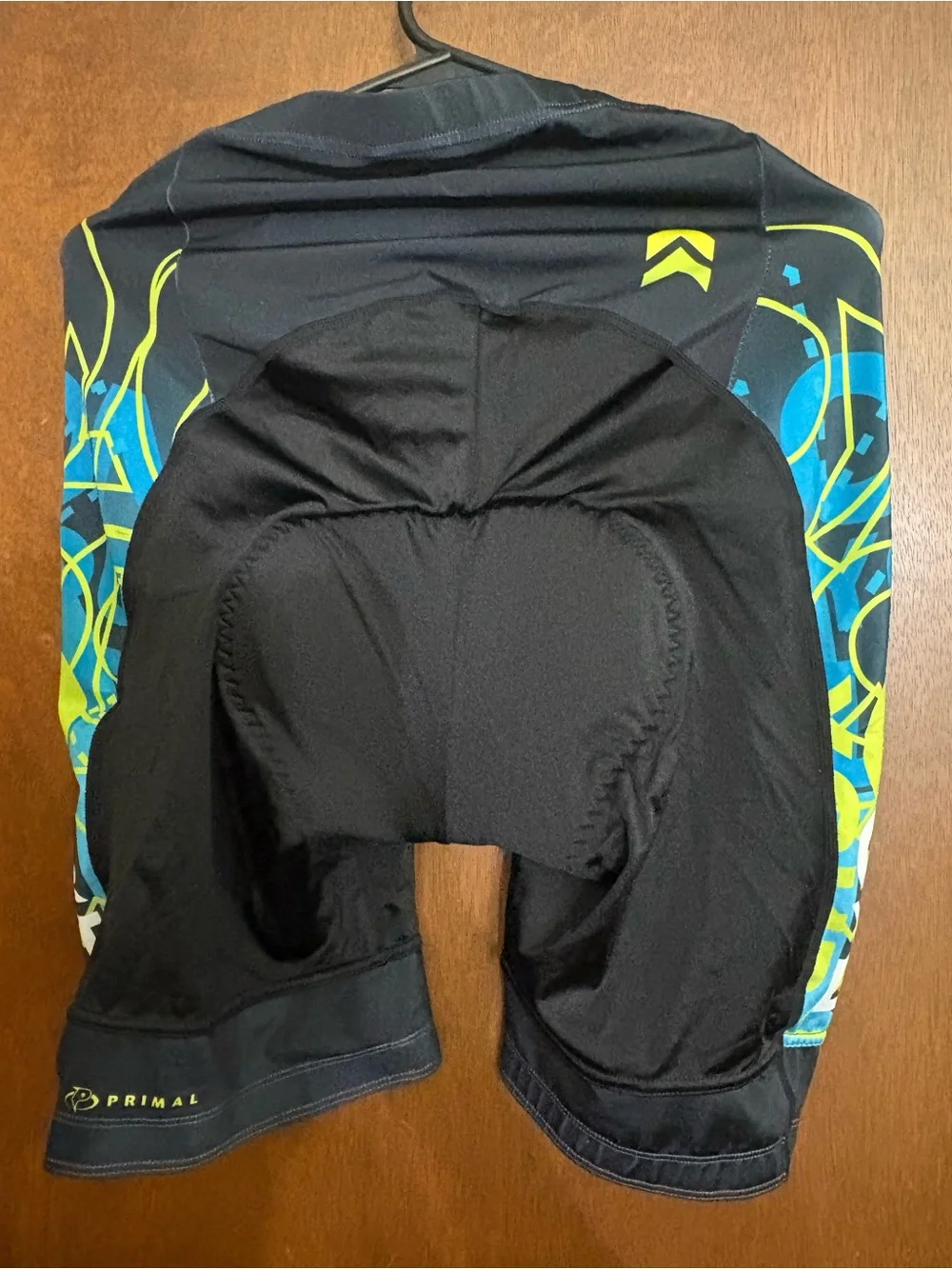 Primal Men’s Black Athletic Cycling Shorts with Blue & Lime Side Panels